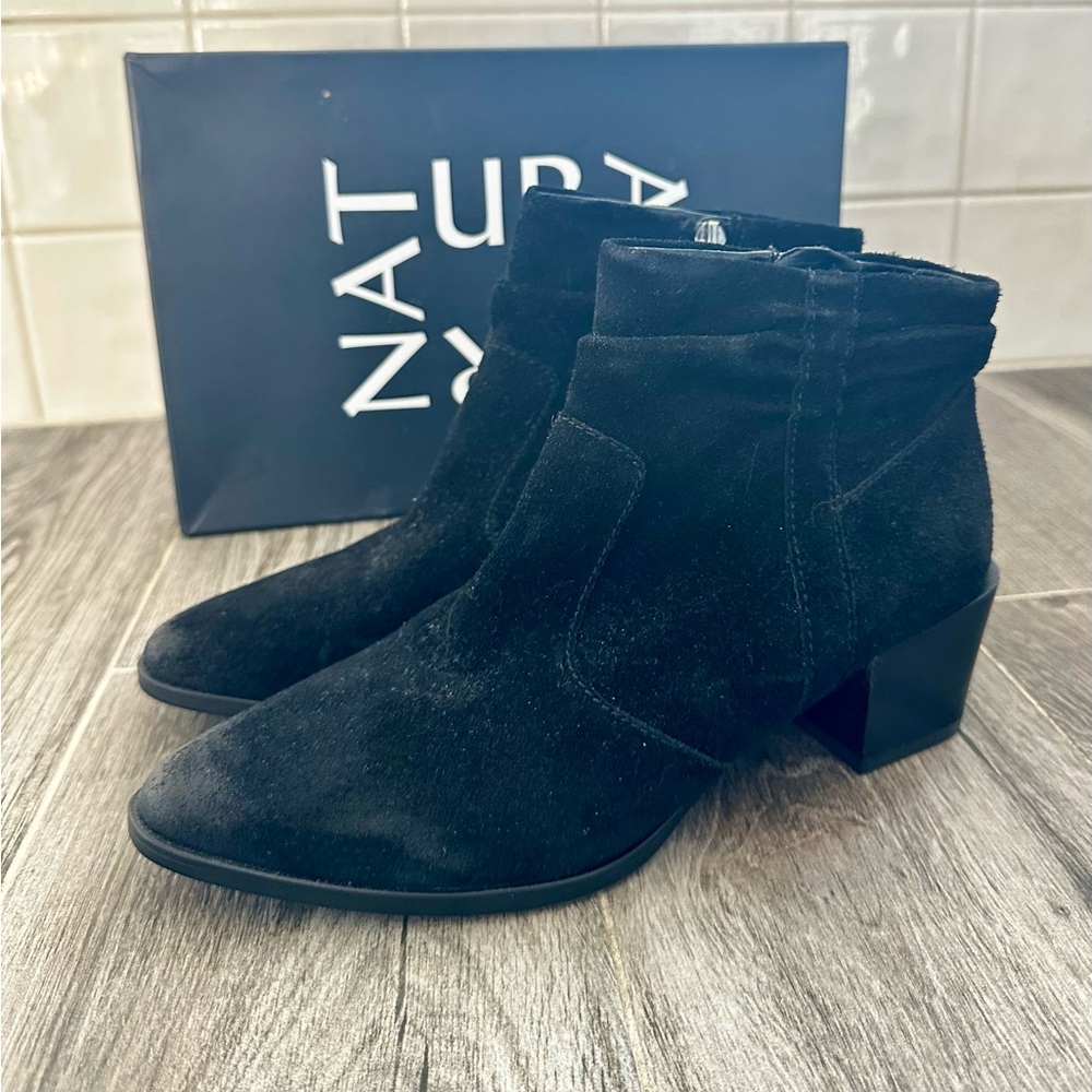 Naturalizer suede distressed black suede ankle bootie